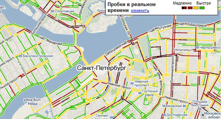 Google следит за пробками в России