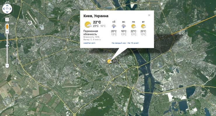 На картах Google появилась погода