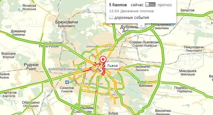 Яндекс начал показывать пробки Львова в баллах