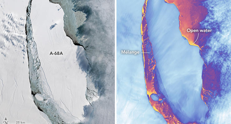 Спутник NASA показал суперайсберг размером с Эстонию