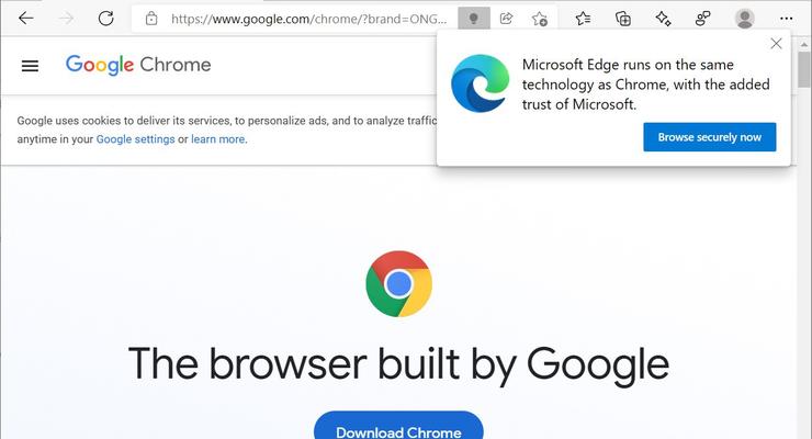 Microsoft показывает всплывающие окна при попытке установить Chrome