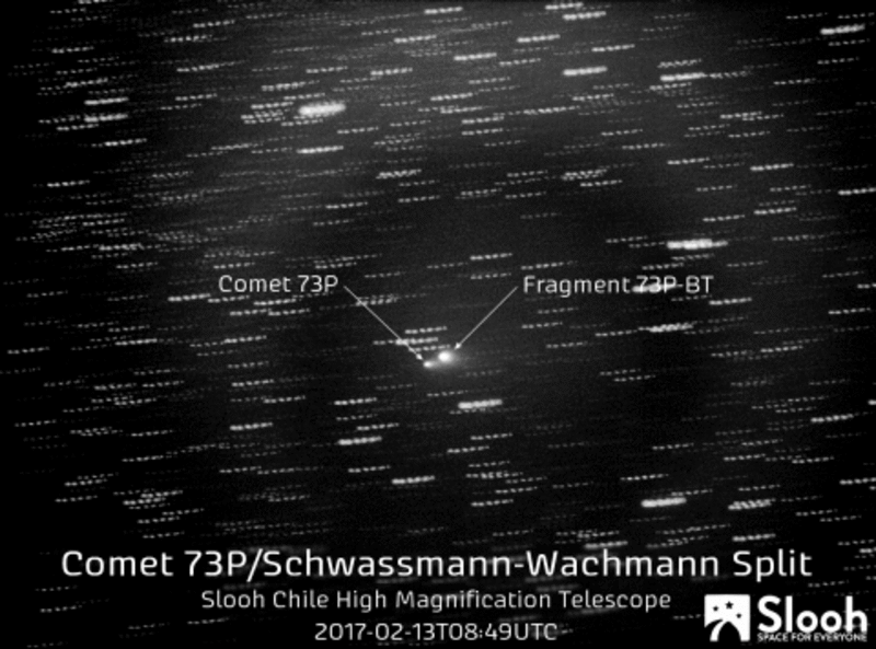 Комета 73P / Швассмана-Вахмана и ее фрагмент пролетают в поле зрения телескопа Слоу с большим увеличением в Чили / slooh.com